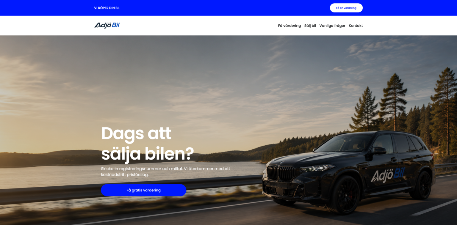 Adjö Bil startsida för bilvärdering