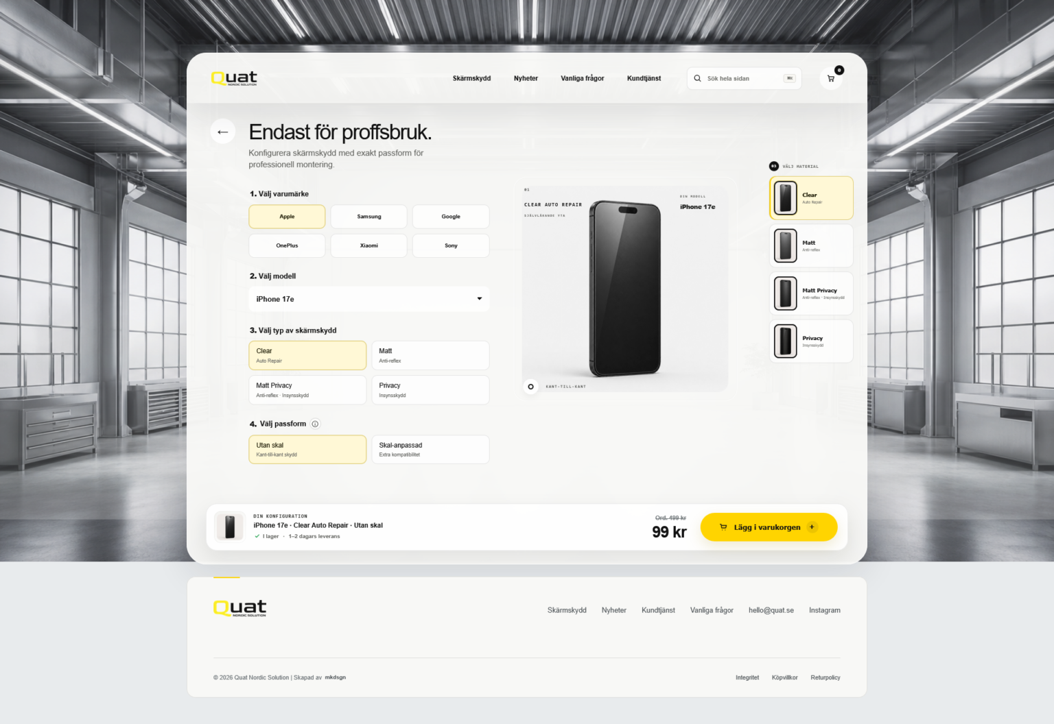 Quat produktkonfigurator för mobilskydd